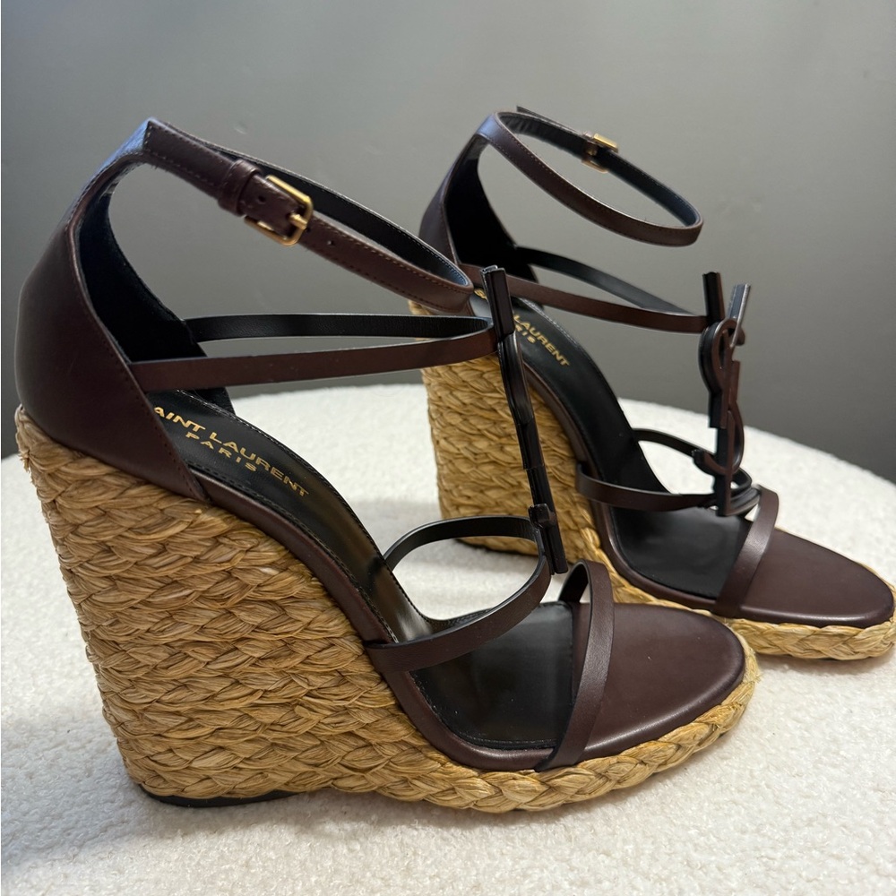 Saint Laurent Brown Wedges with Tan Espadrille